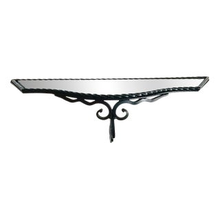 Vintage Wrought Iron and Glass Wall Console, 1960s For Sale