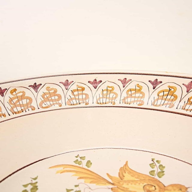 Large Plate in Hand Painted Glazed Terracotta attributed to G.Defazio, 1990s For Sale - Image 6 of 8