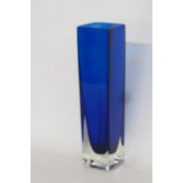 Cobalt Blue Glass Bud Vase Mid Century Modern Rectangular Murano Style 4922b For Sale - Image 4 of 12