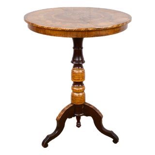 Antique Pedestal Table With Marquetry Top For Sale