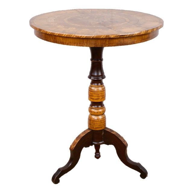 Antique Pedestal Table With Marquetry Top For Sale