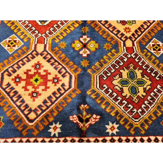 Vintage Persian Shiraz Yalameh Tribal Area Rug, Hand-Knotted Wool, Allover Geometric Pattern, Blue & Red, 3x5 For Sale - Image 14 of 17