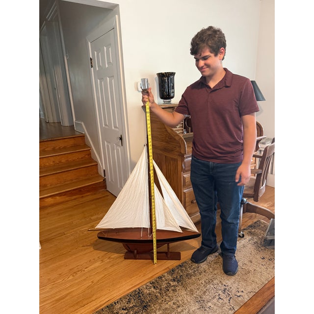 Vintage Triple Sail Coastal Scale Model of Sail Boat For Sale - Image 14 of 14