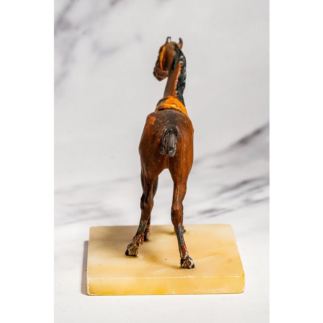 Charming Miniature Antique Austrian Cold Painted Cast Metal Horse Sculpture Statue Marble Base Equestrian Home Decor For Sale - Image 13 of 16