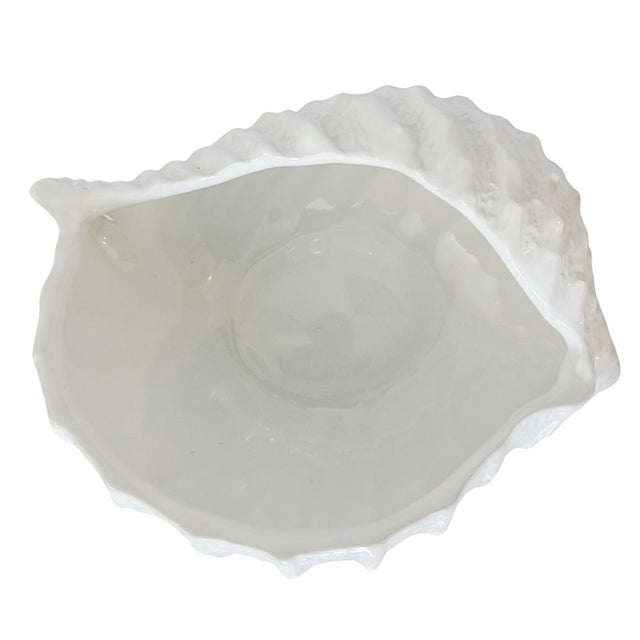 Mediterranean Italian Bassano White Ceramic Conch Shell Bowl – Decorative Planter or Serving Dish For Sale - Image 3 of 7