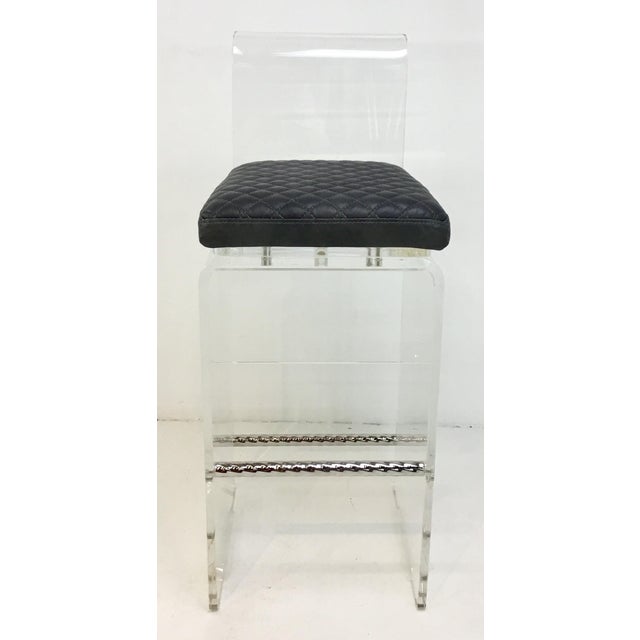 Stylish Interlude Home Contemporary Acrylic and Leather Bar Stools Set of Four, rich dark taupe quilted leather seats,...