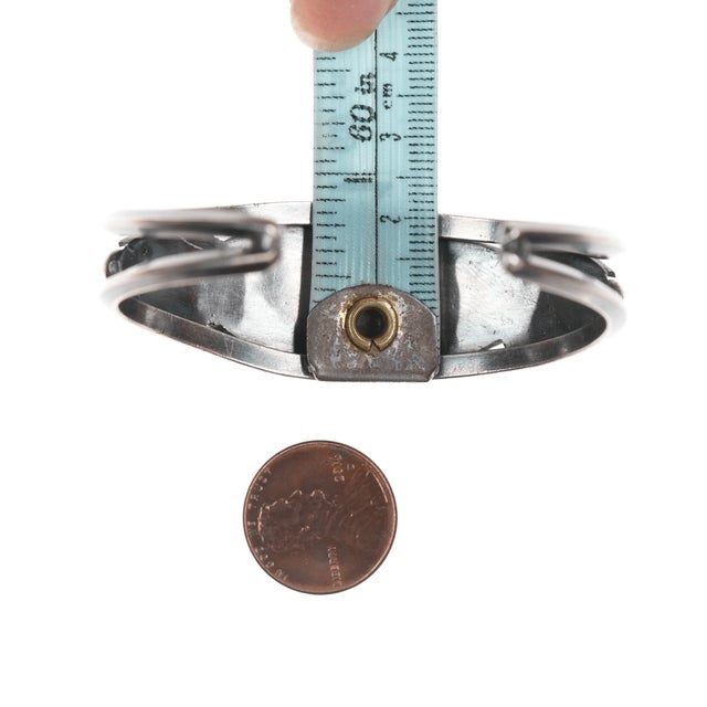 6 1/8" 50's-60's Native American silver turquoise row cuff bracelet For Sale - Image 10 of 11