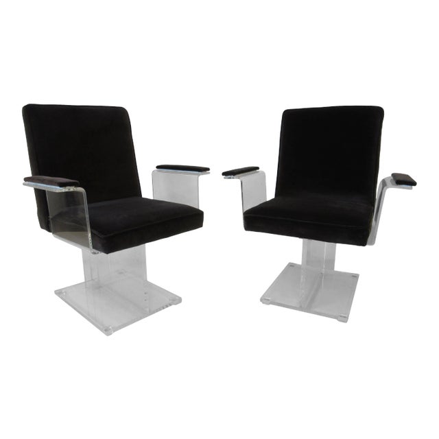 Vladimir Kagan Upholstered Lucite Pedestal Armchairs - A Pair For Sale