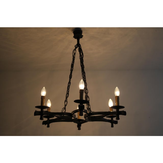 Large Brutalist Handcrafted Wrought Iron Chandelier, 1960s For Sale - Image 4 of 12