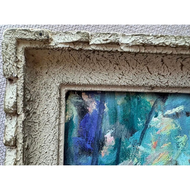 Green Contemporary Post-Impressionist Oil Painting of Water Scene With Lilies After Monet in Vintage French Frame For Sale - Image 8 of 9