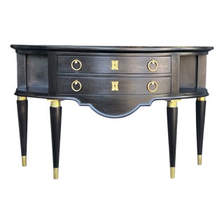 Vintage Hollywood Regency Demi-Lune Server in Ebonized Wood With Brass Accents For Sale