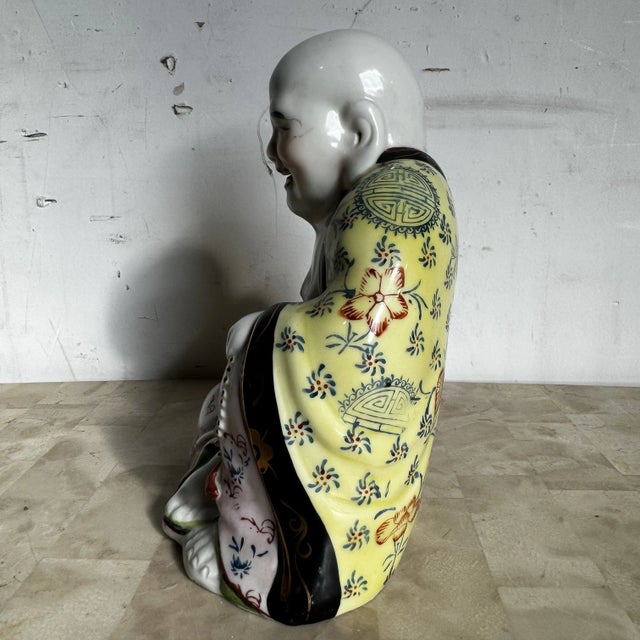 Chinese Hand Painted Porcelain Happy Buddha Sculpture For Sale - Image 4 of 6