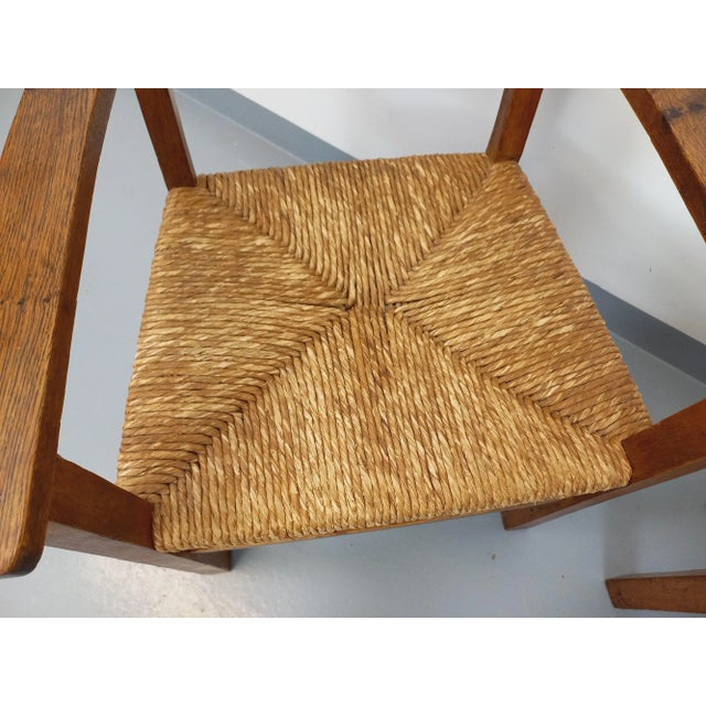 Brutalist Armchairs in Oak and Straw, 1960s, Set of 2 For Sale - Image 6 of 18