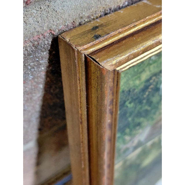 Green Framed Oil on Board of H. Rossler's "Landscape and Buildings Exterior View" For Sale - Image 8 of 10