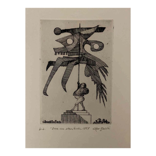 Leo Guida, Hero with the Banner, Original Etching, 1987 For Sale