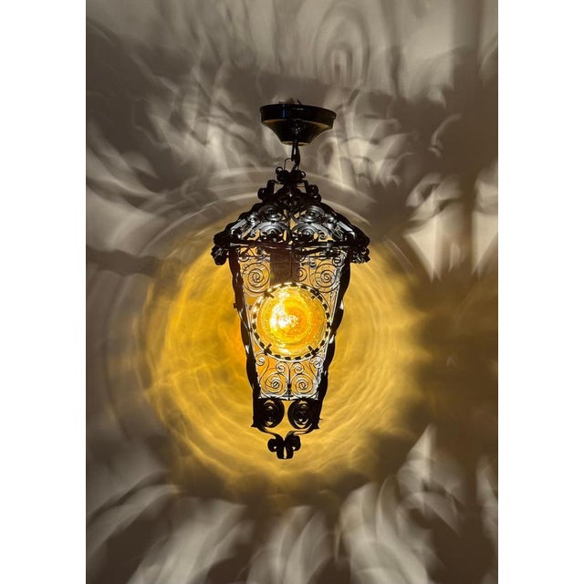 Venetian-Style Handcrafted Lantern Lamp with Amber Glass Panels, 1960s For Sale - Image 16 of 18
