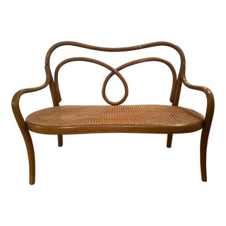 Original Thonet Early 20th Century Children's Cane Bench For Sale