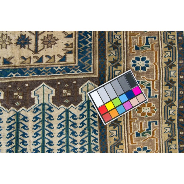 Textile 1940s Ink Blue Beige Geometric Hand-Knotted Rug - 4'1" X 7'11" For Sale - Image 7 of 11