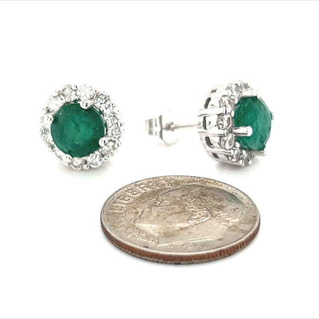 Natural Emerald Diamond Earrings 14k Gold 3.02 TCW Certified For Sale - Image 9 of 12