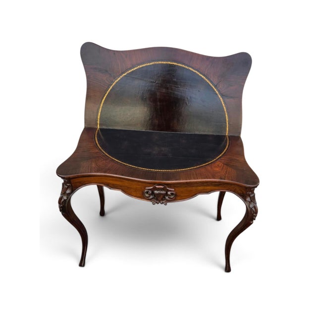 19th Century French Gabriel Legs Rosewood Inside Black Leather Game Table/Console Table. For Sale - Image 10 of 17