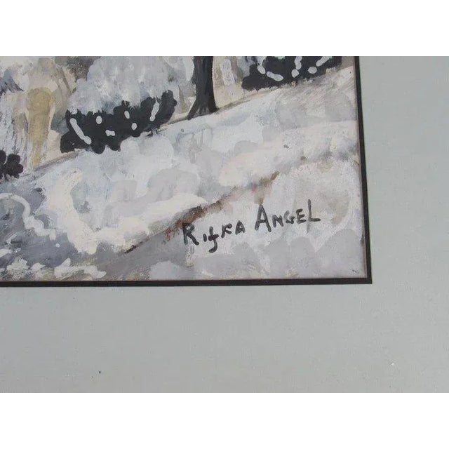 Paint Early 20th Century Winter Scene Gouache Painting by Rifka Angel, Framed For Sale - Image 7 of 10