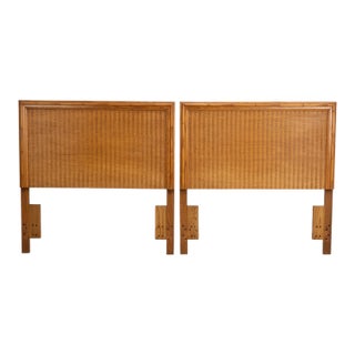 Pair Vintage Twin Rattan Headboards W/ Bamboo Style Wood Trim 40" - Combine for King For Sale