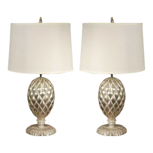 1980s York White Gold Leafed Lamps by Bryan Cox - a Pair