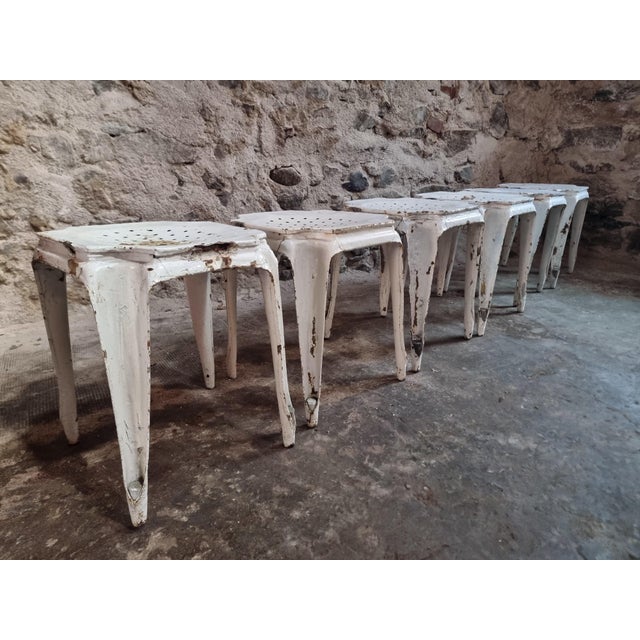 French Industrial Metal Stools by Multipl's, 1930s, Set of 6 For Sale - Image 12 of 15