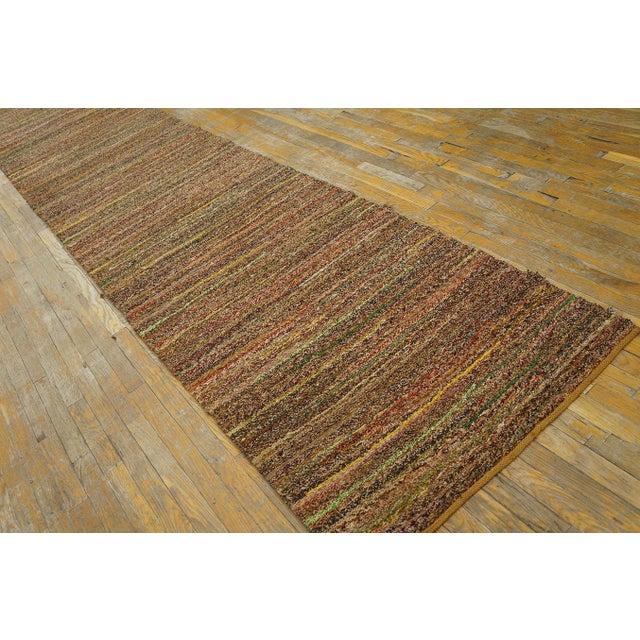 American 1920s Multi Brown Stripe Antique American Shaker Rug 3' X 23'3" Knotted Pile Wool Carpet For Sale - Image 3 of 17