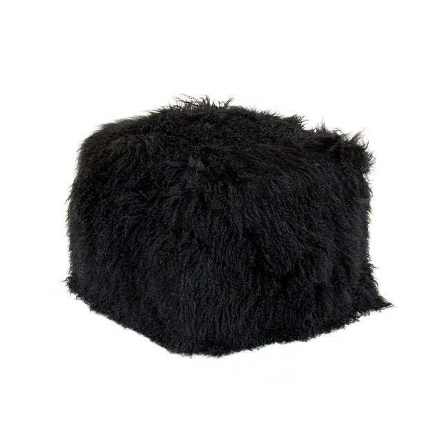Tibetan Black Lamb Fur Pouf For Sale - Image 4 of 4