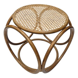 Mid Century Modern Thonet Style Bentwood Cane Vintage Boho Stool Loop Frame For Sale