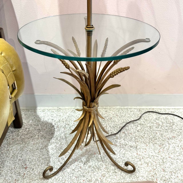 Vintage Capiz Shell Floor Lamp With Sheaf of Wheat Table For Sale - Image 4 of 11