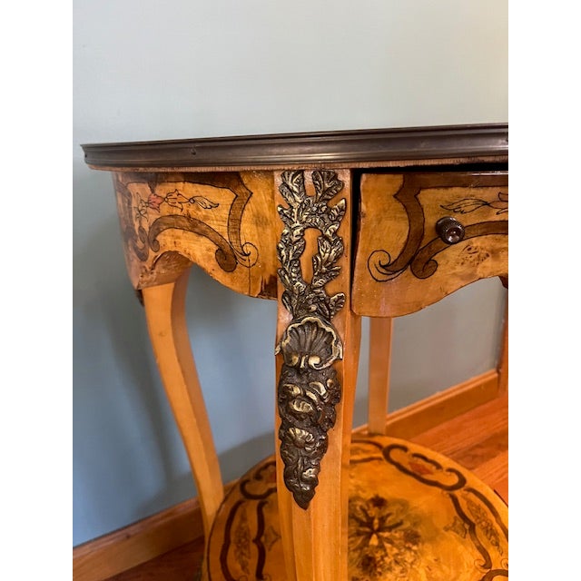 Vintage Two Tier Inlaid Burl Side Table With Draw For Sale - Image 12 of 12