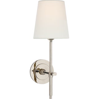 Thomas O'Brien for Visual Comfort Signature Bryant Sconce in Polished Nickel with Linen Shade For Sale
