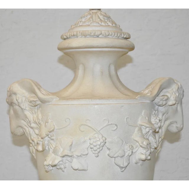 Mid-Century Modern Plaster Urn Lamp With Rams Head Handles C.1950s For Sale - Image 3 of 7