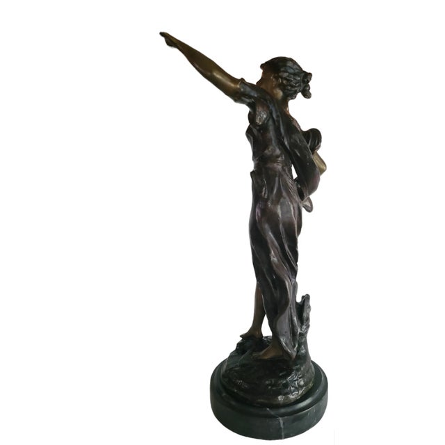 Late 19th Century Emile Bruchon Spelter "L'Orage" Sculpture on Marble Base - Signed - For Sale - Image 5 of 12