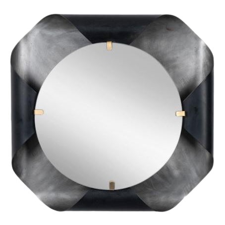 Mirror in Curved Metal and Golden Brass, 1970s For Sale