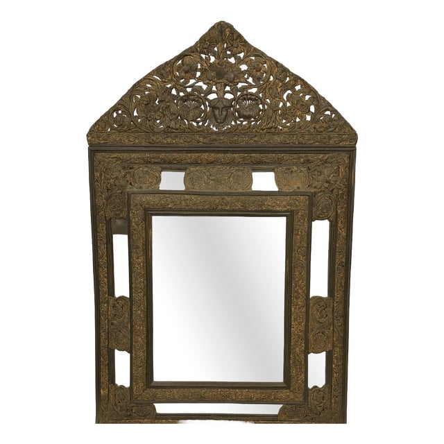 Antique Napoleon III Mirror in Repoussé and Patinated Copper For Sale