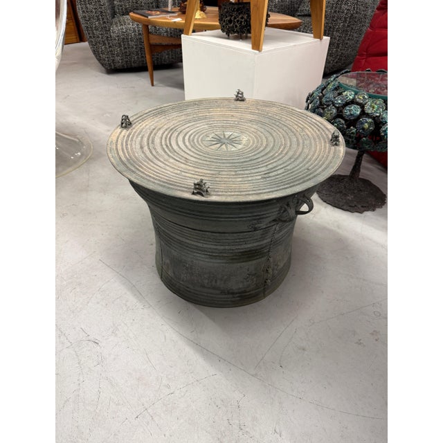 Stone Gray Mid 20th Century Nicely Detailed and Patinated Bronze Southeast Asian Rain Drum For Sale - Image 8 of 18