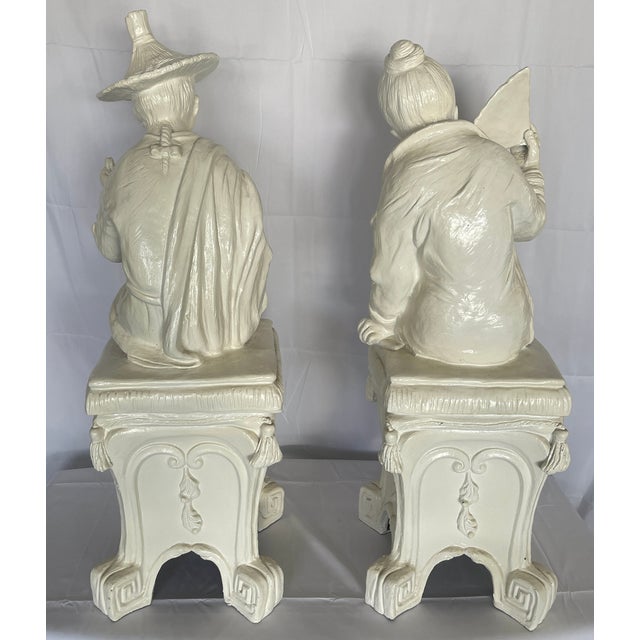 Just in, this Set of Two Chinoiserie Figures, 1960s. This is a Asian couple, man and woman, sitting on lovely ornate...