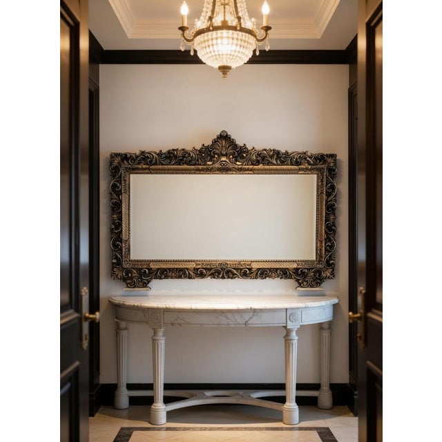 1940s Large Baroque Wooden Mirror, 1940s For Sale - Image 5 of 14