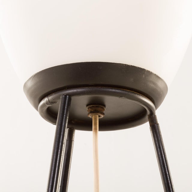 Metal Mid-Century Italian Floor Lamp in Brass and Opaline Glass with Newspaper Rack in the style of Stilnovo, 1960s For Sale - Image 7 of 11