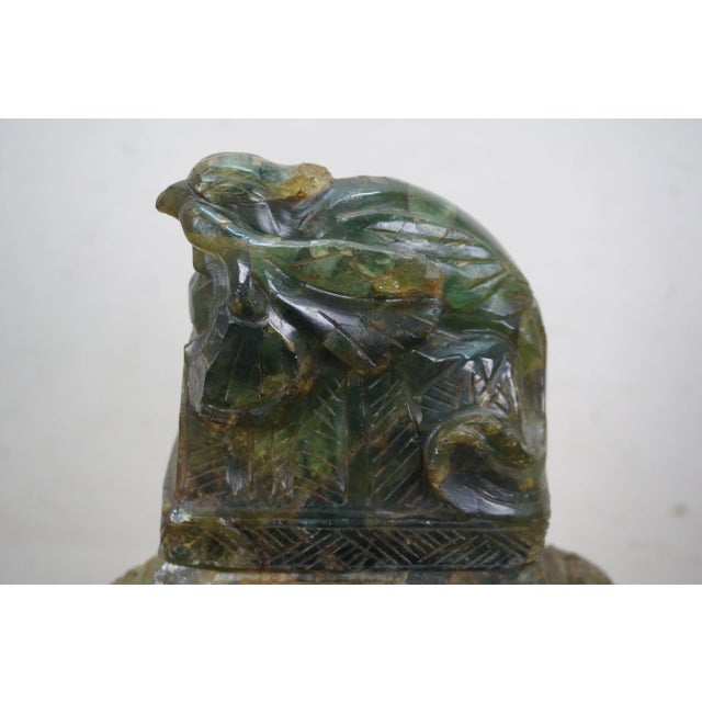 Antique Chinese Qing Dynasty Carved Green & Yellow Jade Pheasant Urn For Sale - Image 11 of 12