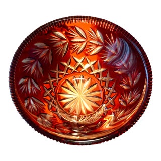 1920s Bohemian Red Cut to Clear Crystal Decorative Bowl. For Sale