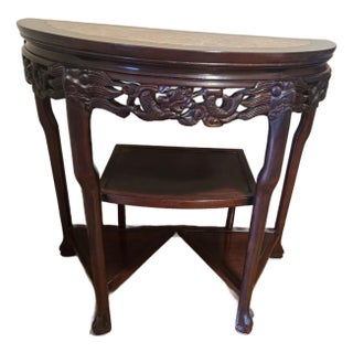 Mid 20th Century Chin Hua Carved Rosewood Demilune Console Table For Sale