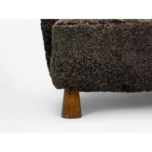 Wood Danish Mid-Century Modern, Beech, Brown Sheepskin, Sofa, Denmark, 1930s For Sale - Image 7 of 9