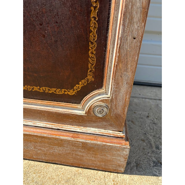 Vintage Classical Style Two Door Leather and Walnut Cabinet For Sale - Image 9 of 11