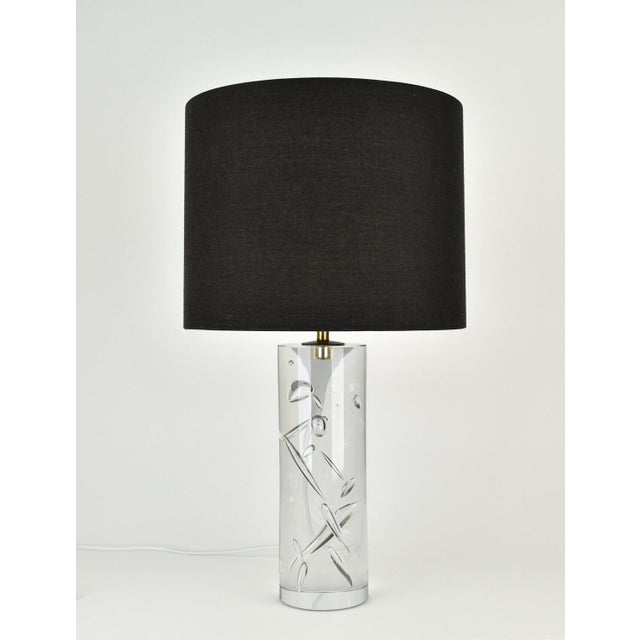 Mid 20th Century Vintage Mid Century Modern Kosta Boda Table Lamp Solid Crystal Bubble Glass | Scandinavian Accent Light Clear Minimalist Black Cilinder Buffet 1960 For Sale - Image 5 of 9