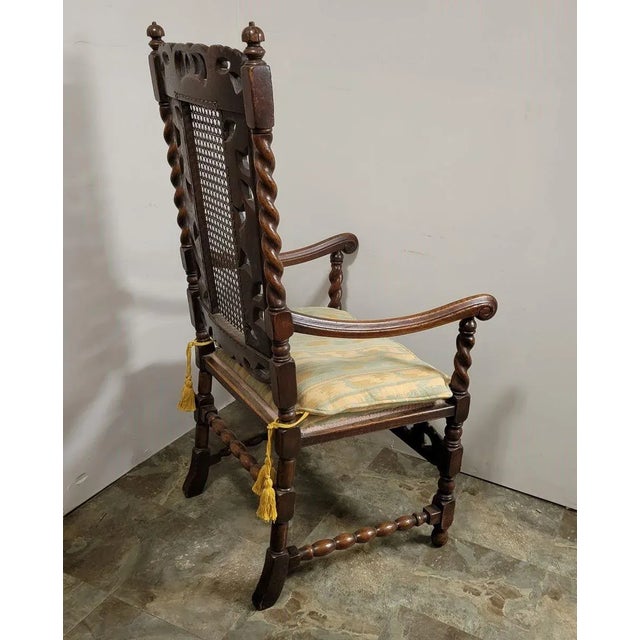 Late 19th Century English Carved Walnut Barley Twist Throne Chair With Putti & Cane Back For Sale - Image 5 of 13