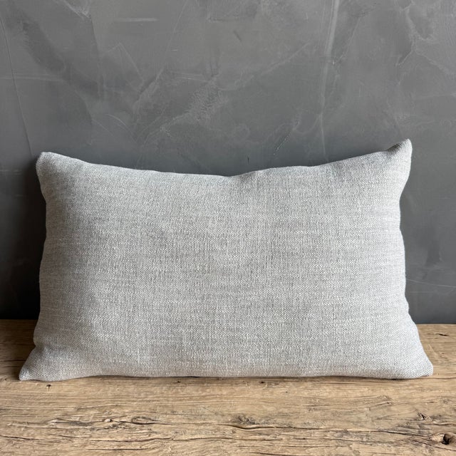 15" x 25" Color: Off White / Light Gray Blue Undertone Belgian Otis linen pillow in Greige — a refined, soft-white accent...
